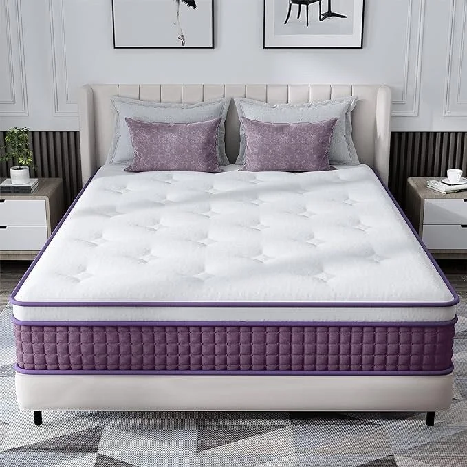 12in.Foam Medium Hybrid Mattress,Euro Top Mattress in a Box,Purple