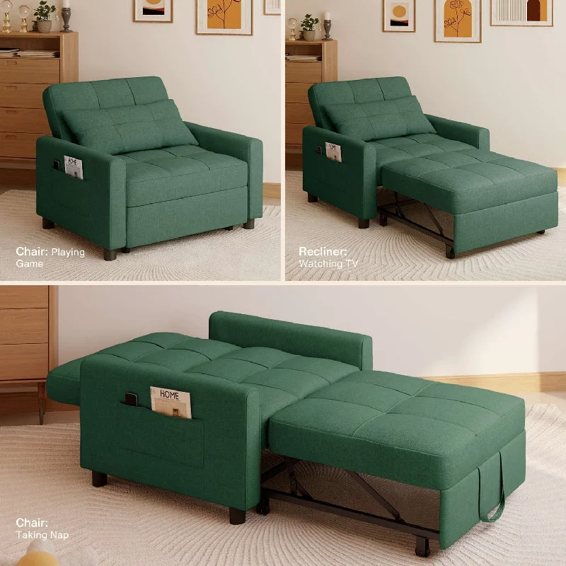 3-in-1 Adjustable Sleeper Sofa Bed, Pull Out Chair Sofa, Convertible Folding Bed for Living Room