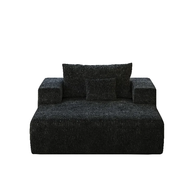 Black 55" Chenille Sleeper Chair with Pillow