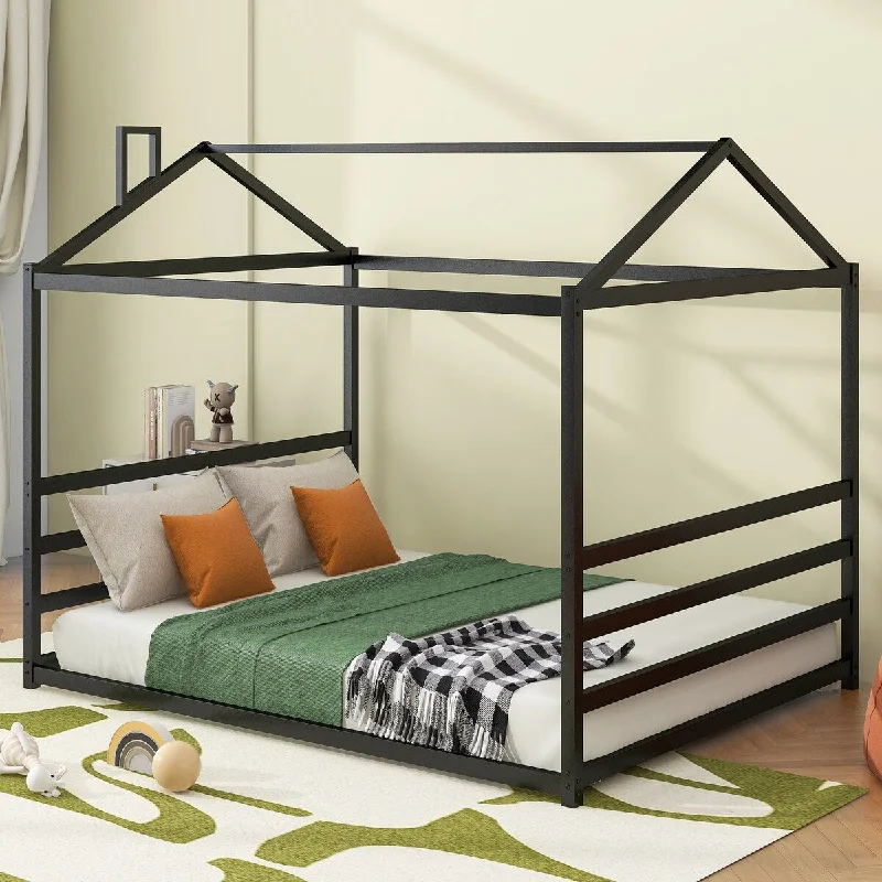 Black Queen Size Metal Canopy Bed, House Design - Durable, Creative Bedroom Decor