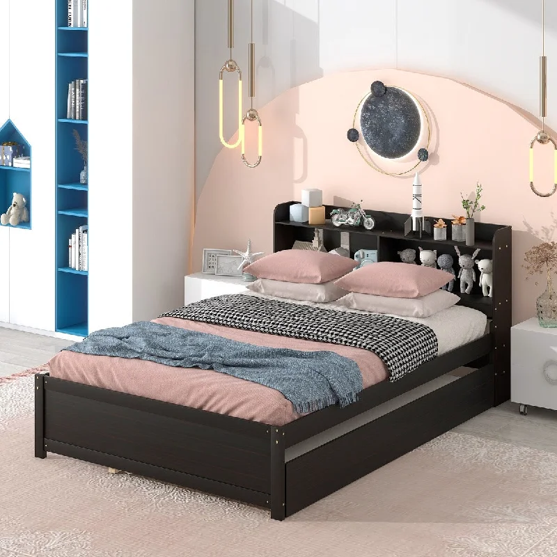 Black Twin Size Platform Bed with Trundle Perfect for Bedroom