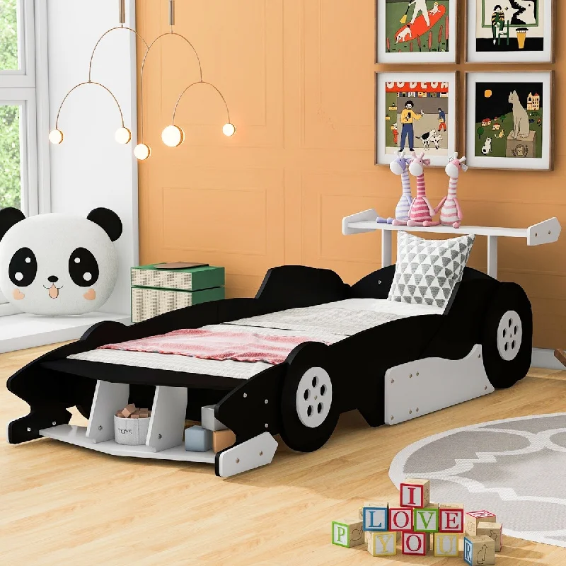 Black Twin Solid Wood Car Platform Bed