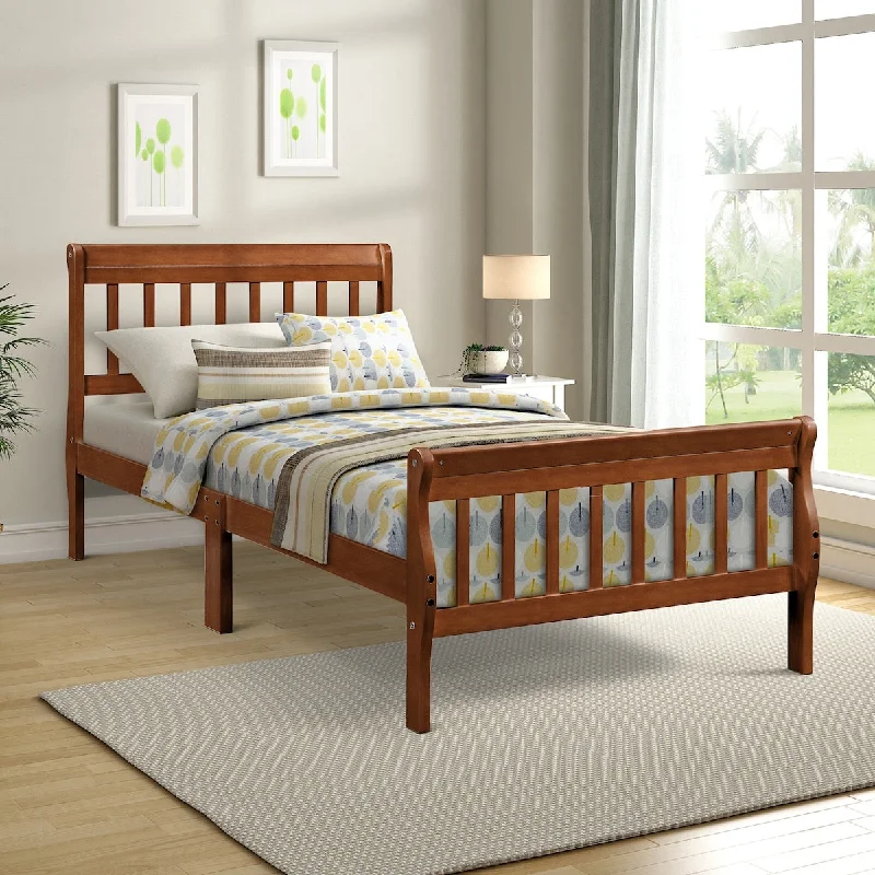 Brown Twin Size Solid Wood Platform Bed with Headboard