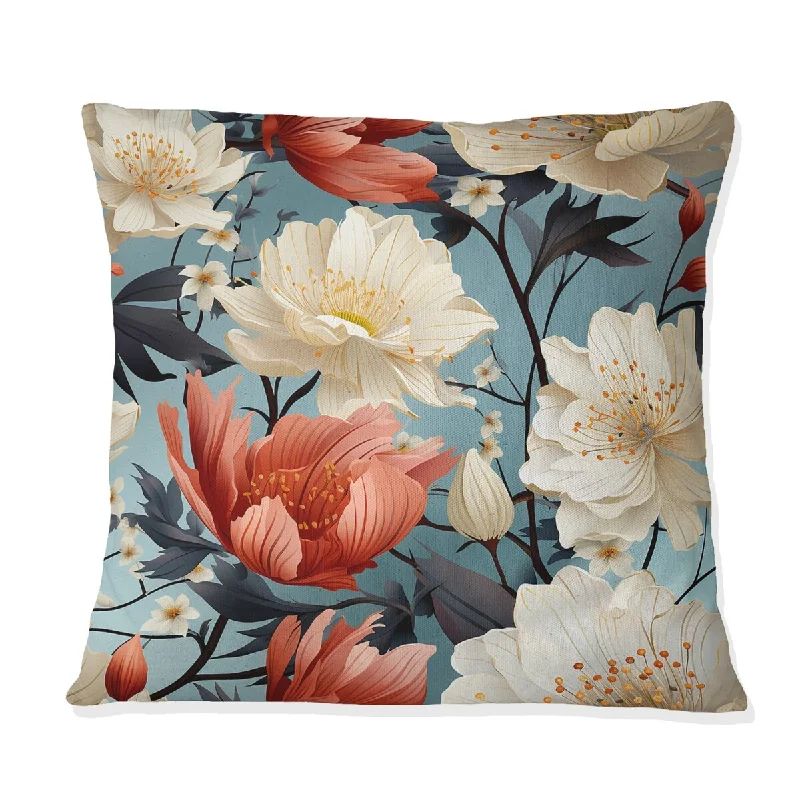 Designart "Beige And Color Poppies Flowers Pattern" Floral Printed Throw Pillow