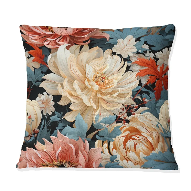 Designart "Beige And Red Modern Floral Fusion Symphony" Floral Printed Throw Pillow