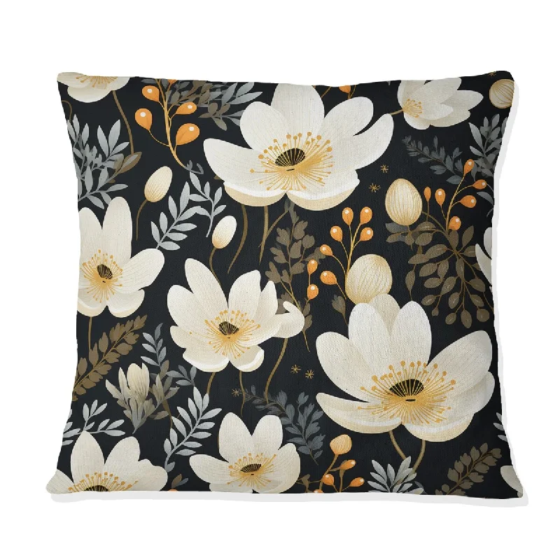 Designart "Black And Beige Garden Reverie " Floral Printed Throw Pillow