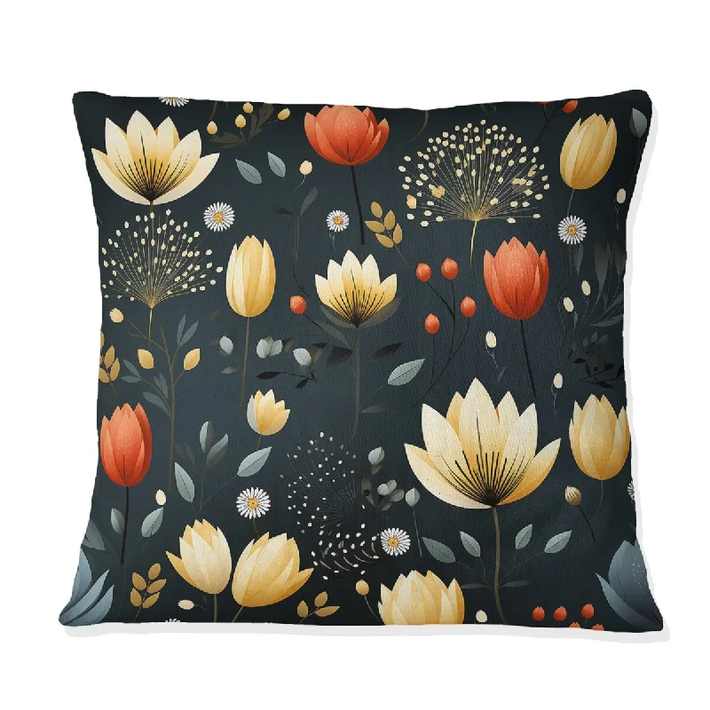 Designart "Black And Beige Vintage Romance Floral Pattern I" Floral Printed Throw Pillow