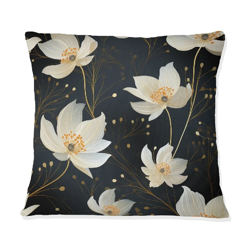 Designart "Black & Ivory Elegant Floral Pattern" Floral Printed Throw Pillow