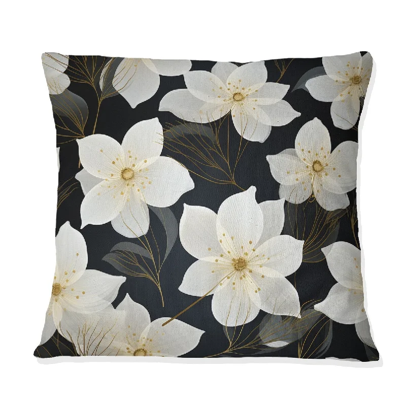 Designart "Black & Ivory Elegant Floral Pattern II" Floral Printed Throw Pillow