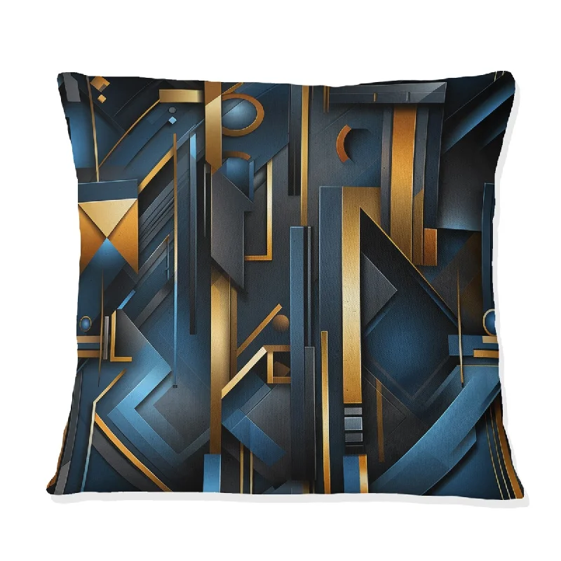 Designart "Blue And Goldfuturistic Vibes Geometric" Geometric Printed Throw Pillow