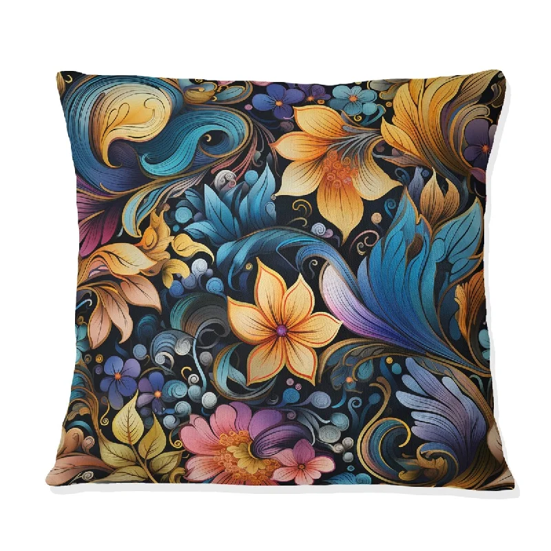 Designart "Blue And Green Flowers Cosmic Harmony I" Floral Printed Throw Pillow