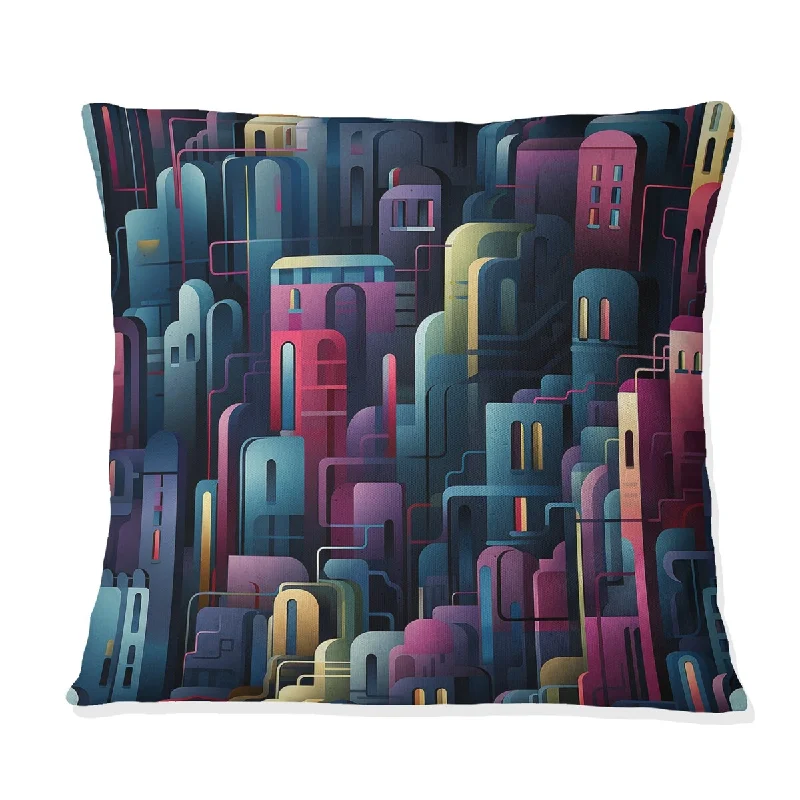 Designart "Blue And Purple Dynamic Cityscape Delight" Striped Printed Throw Pillow