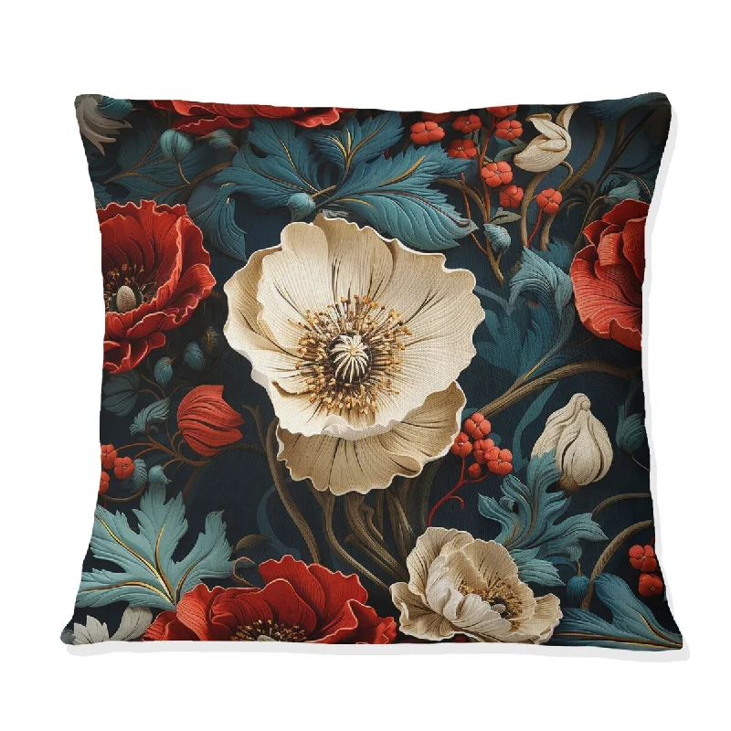 Designart "Blue And Red Poppy Flowers Pattern III" Floral Printed Throw Pillow