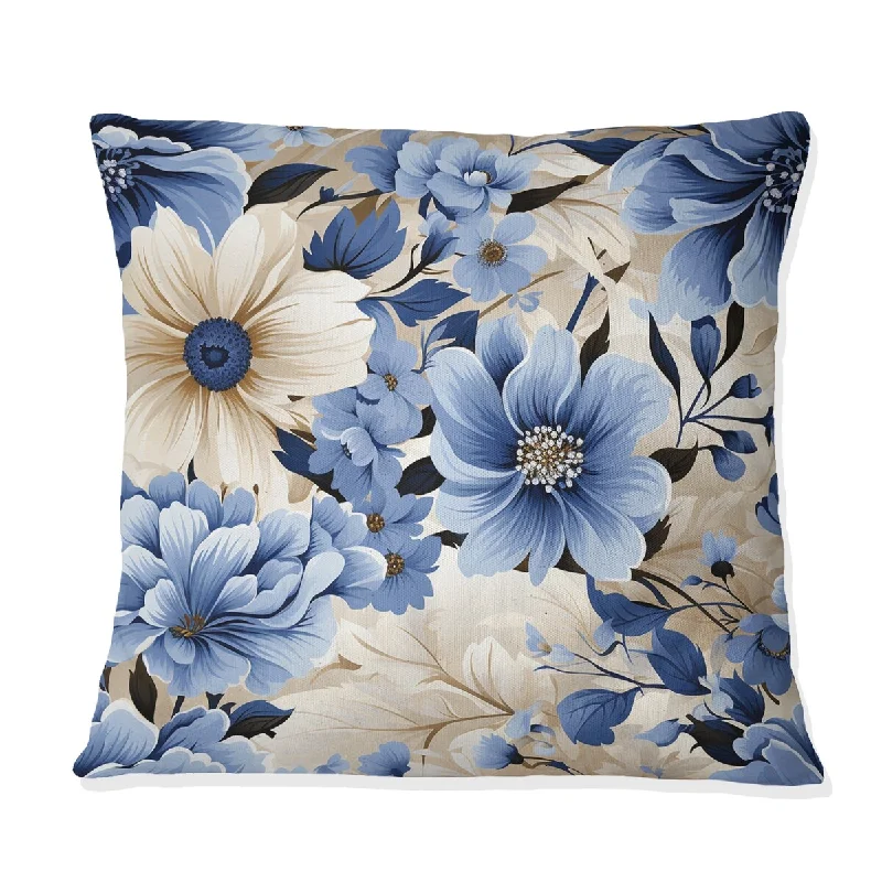 Designart "Blue Coastal Dreams Floral Pattern I" Floral Printed Throw Pillow