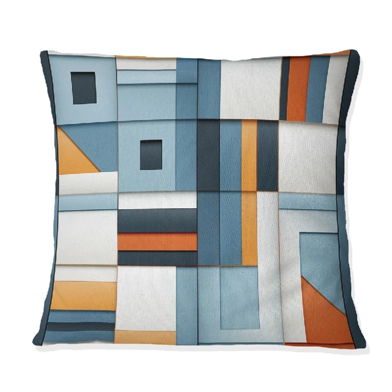 Designart "Blue Industrial Matrix Cubic Reflections I" Geometric Printed Throw Pillow