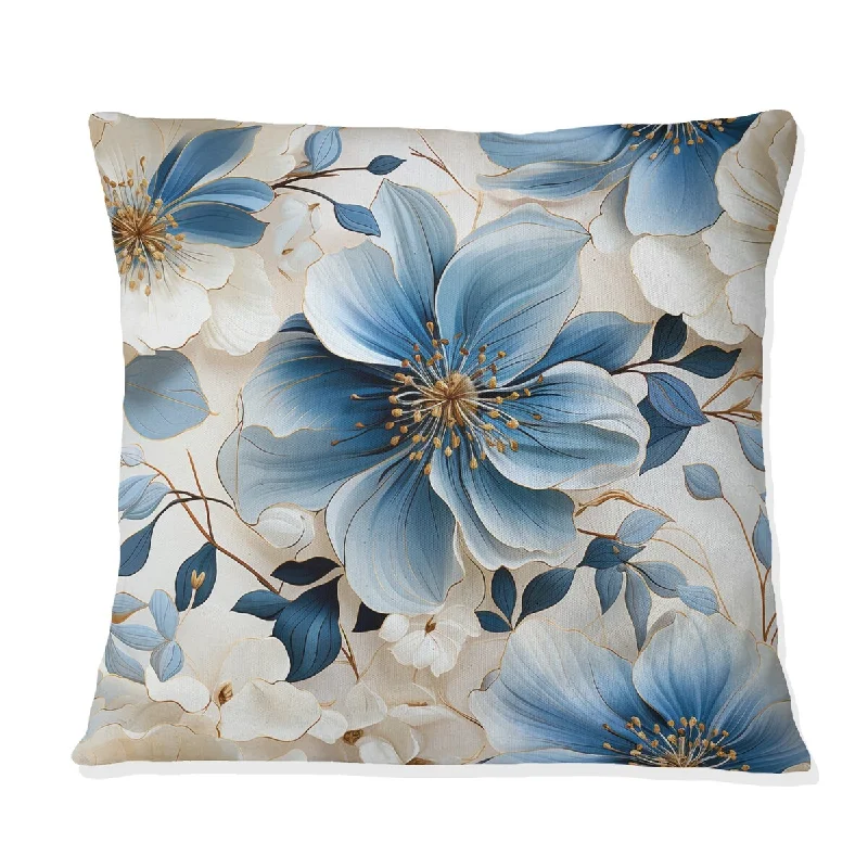 Designart "Blue Vintage Romance Floral Pattern I" Floral Printed Throw Pillow