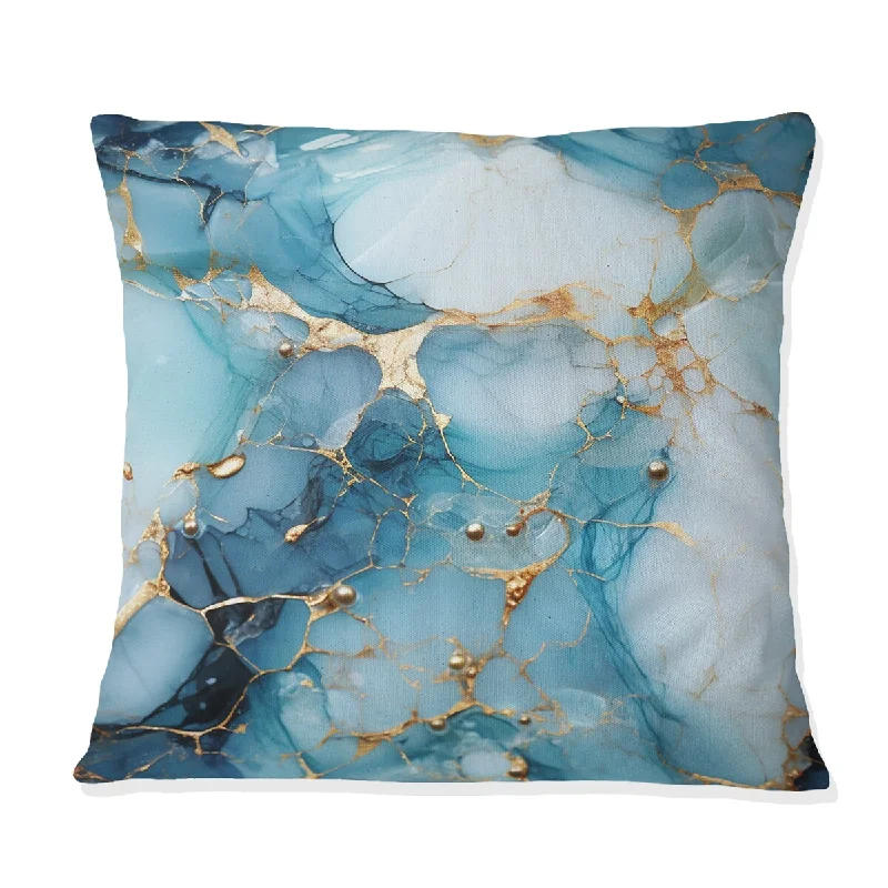 Designart "Celestial Gold And Blue Marble Pattern I" Marble Printed Throw Pillow