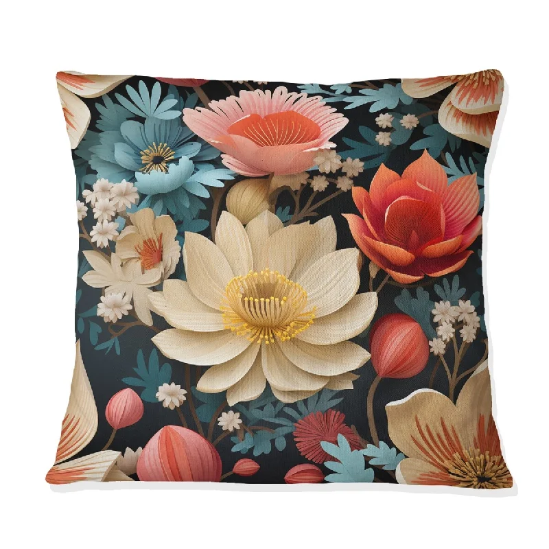 Designart "Coastal Dreams Floral Pattern I" Floral Printed Throw Pillow