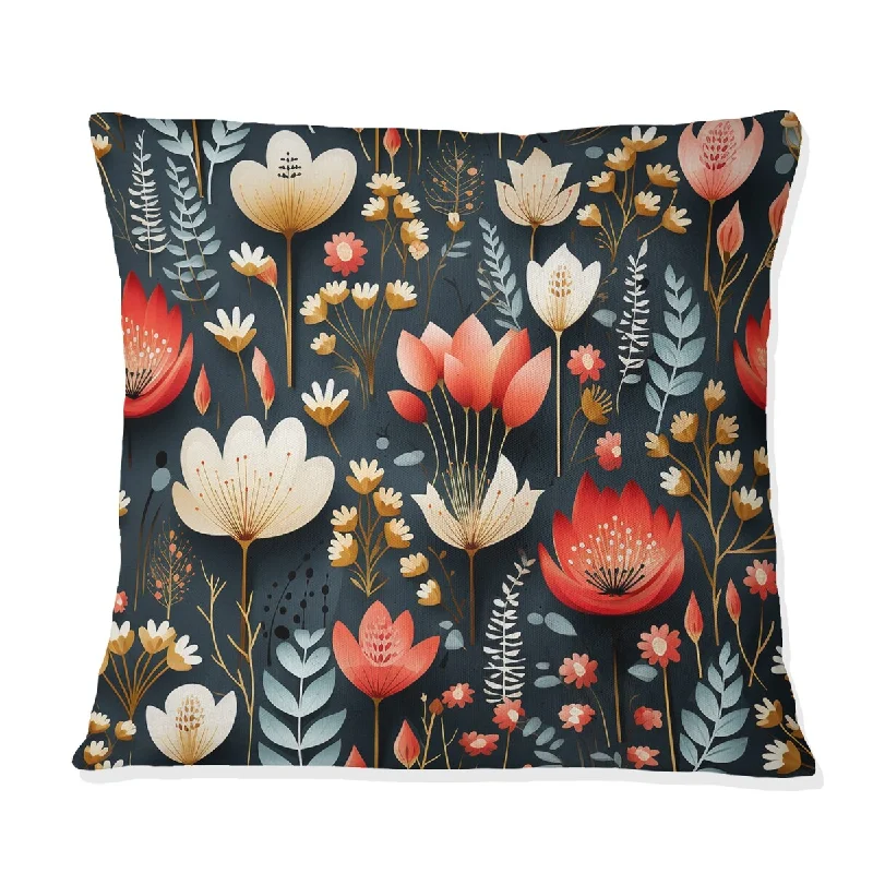 Designart "Cottage Black Red Garden Harmony" Floral Printed Throw Pillow