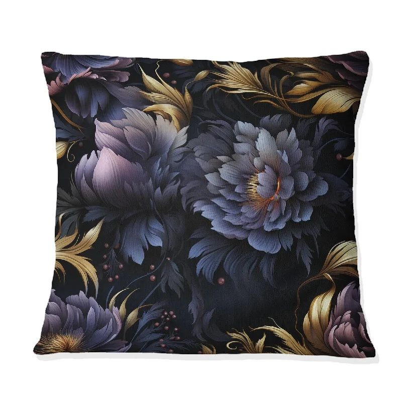 Designart "Darkened Dreams Moody Patterns I" Floral Printed Throw Pillow