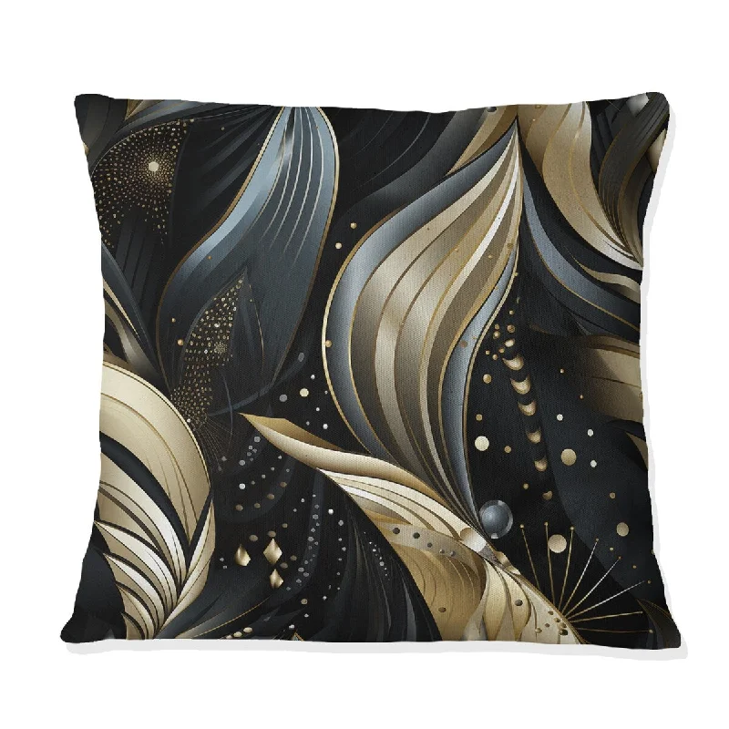 Designart "Deep Black And Gold Elegance" Glam Printed Throw Pillow