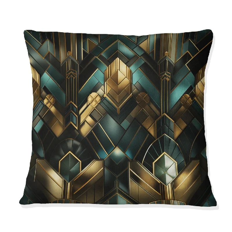 Designart "Emerald And Gold Art Deco Pattern II" Marble Printed Throw Pillow