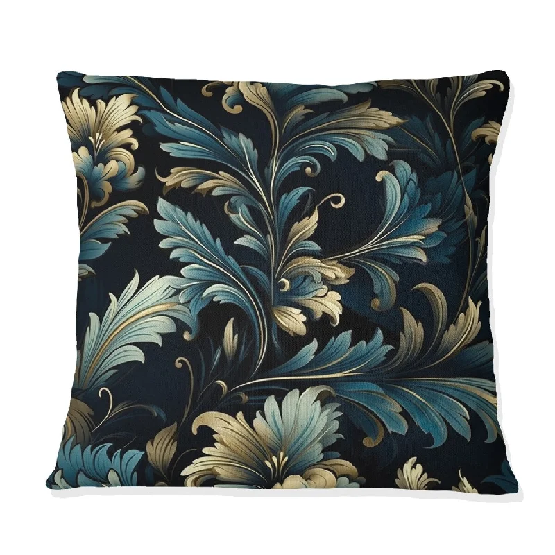 Designart "Gold And Blue Luxury Damask Serenade III" Damask Printed Throw Pillow