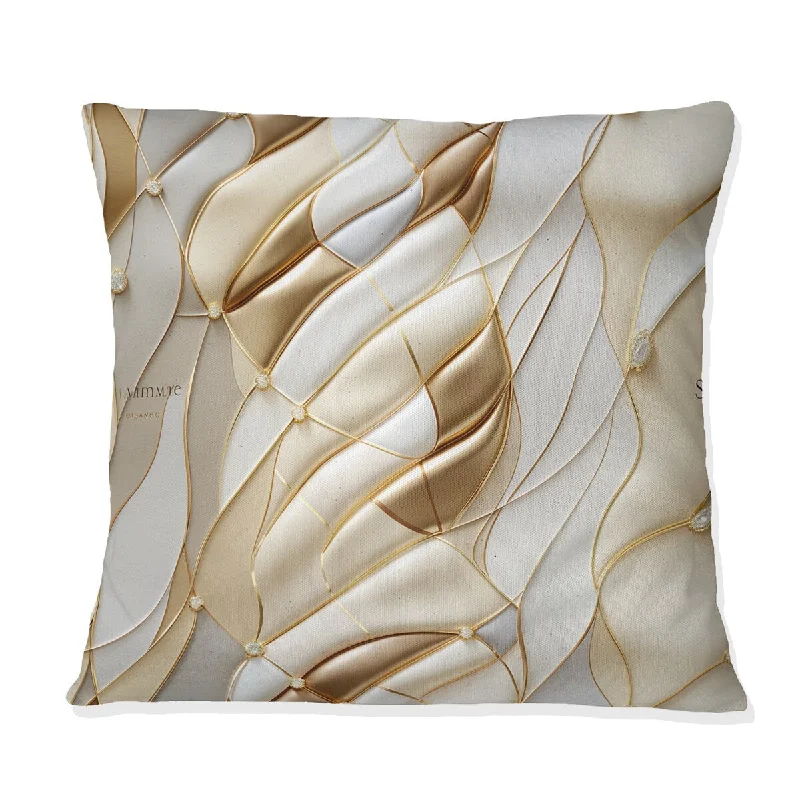 Designart "Gold And White Champagne Marble Waves I" Marble Printed Throw Pillow