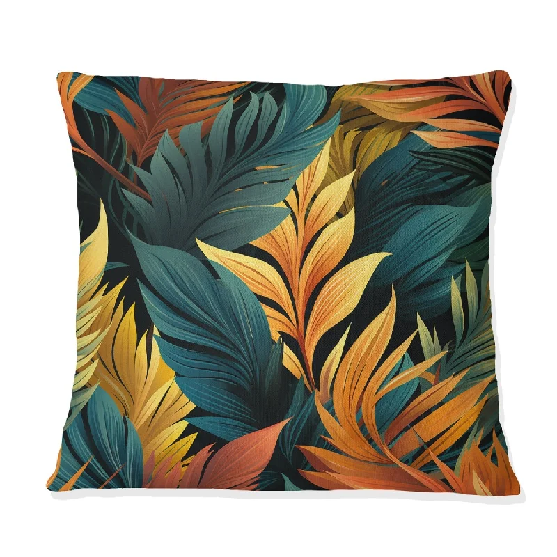 Designart "Green And Orange Exotic Jungle Foliage II" Abstract Printed Throw Pillow