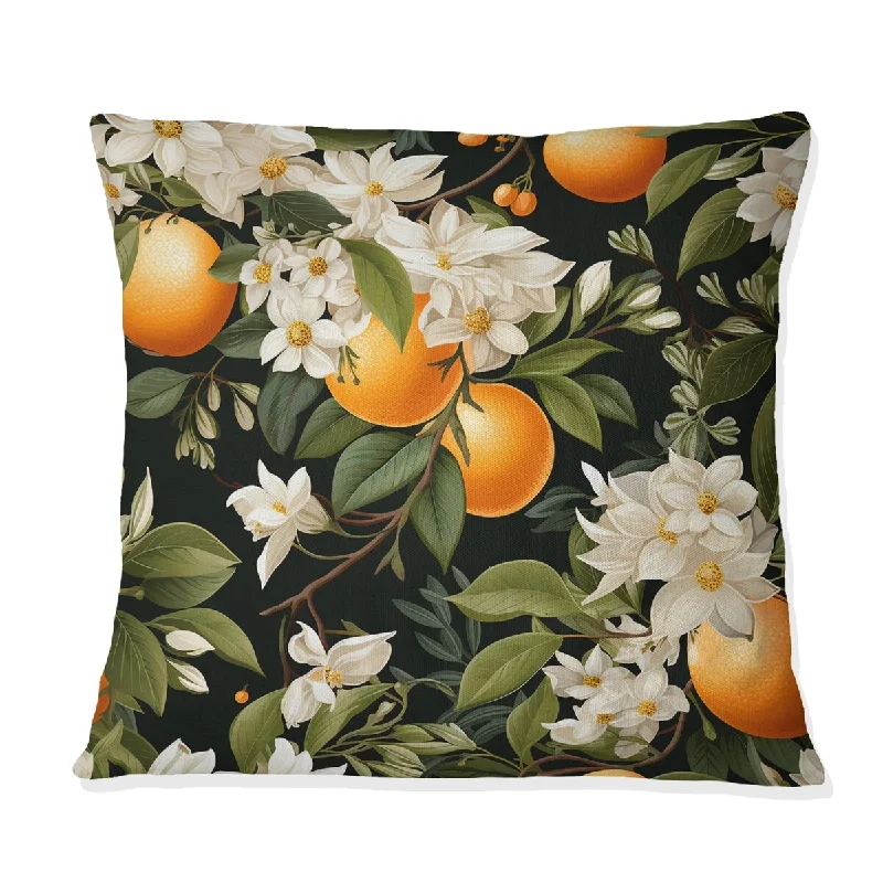 Designart "Green And Orange Fruits Pattern" Food & Beverage Printed Throw Pillow