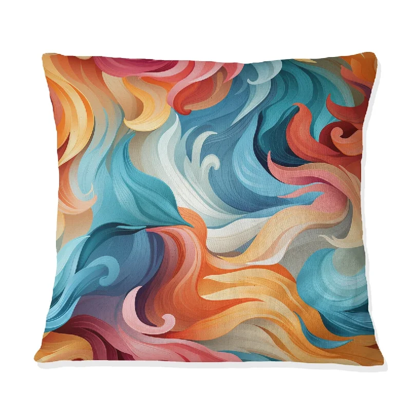 Designart "Green And Orange Swirling Harmony Waves" Abstract Printed Throw Pillow