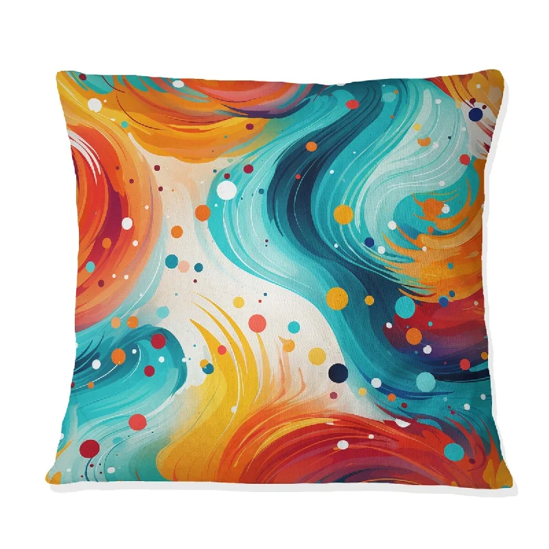 Designart "Green And Orange Swirling Harmony Waves I" Abstract Printed Throw Pillow