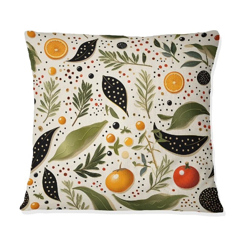 Designart "Green And Yellow Spices And Vegetable Collage" Floral Printed Throw Pillow