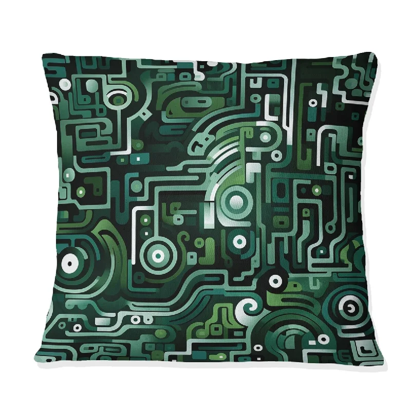 Designart "Green Techno Fusion Maze" Geometric Printed Throw Pillow