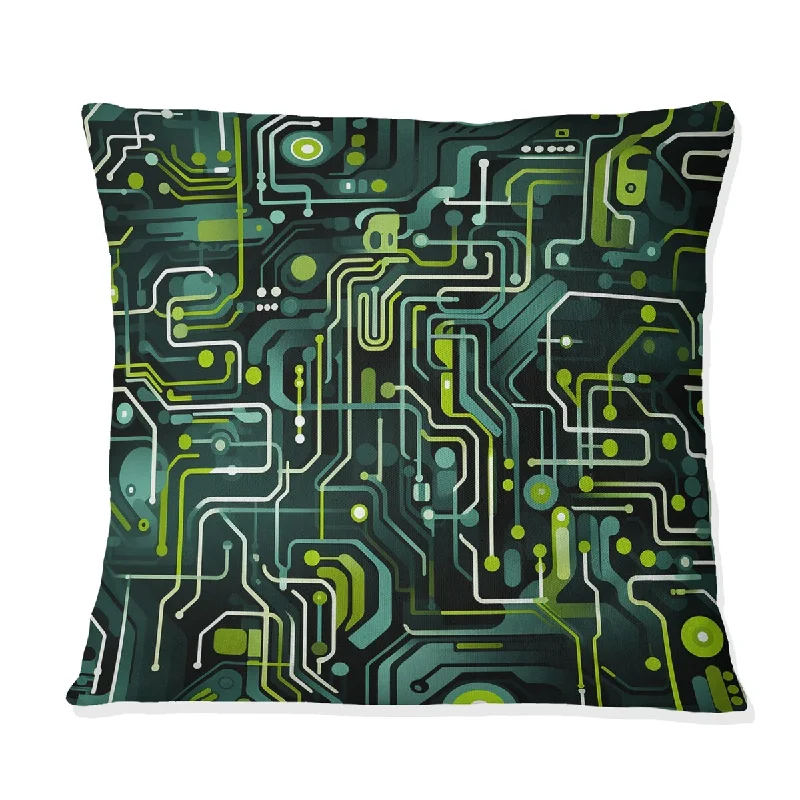 Designart "Green Techno Fusion Maze III" Geometric Printed Throw Pillow