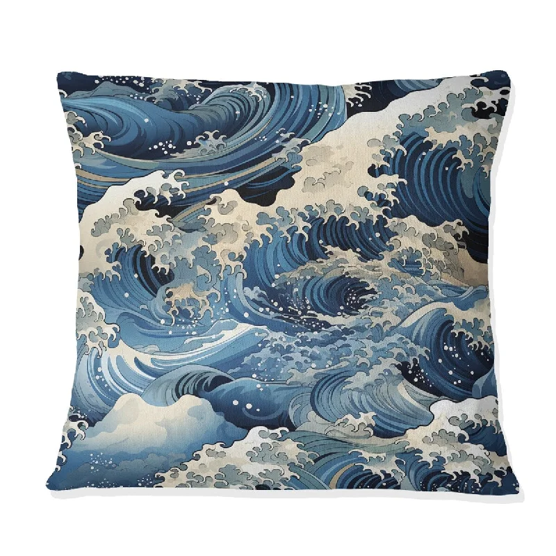 Designart "Hokusai Waves Japanese Pattern I" Coastal Printed Throw Pillow