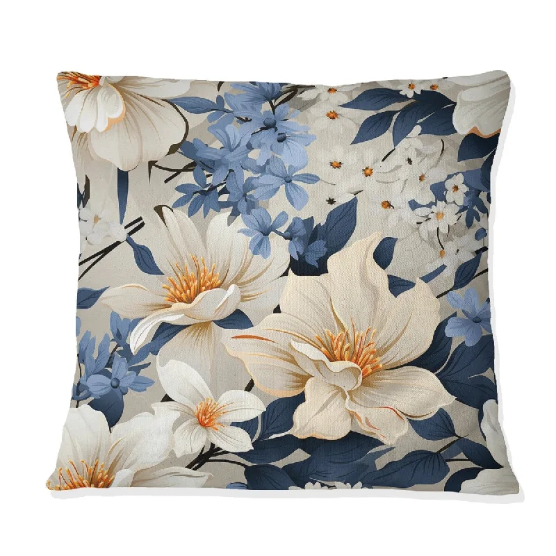 Designart "Industrial Ivory Fusion Floral Pattern" Floral Printed Throw Pillow