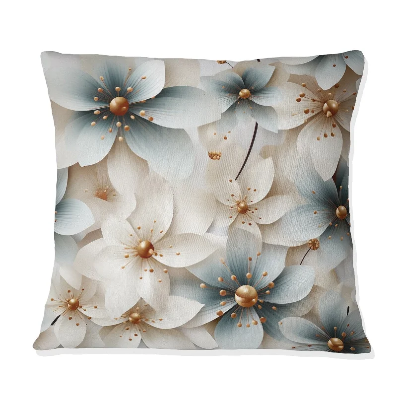 Designart "Ivory Coastal Harmony Floral Pattern" Floral Printed Throw Pillow