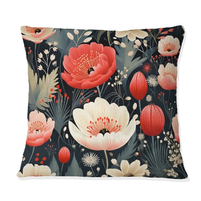 Designart "Light Red Garden Floral Serene Blooms" Floral Printed Throw Pillow