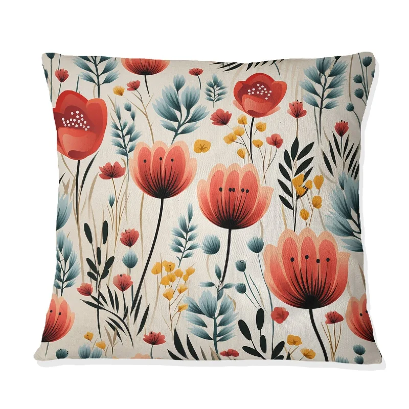 Designart "Light Red Garden Floral Serene Blooms I" Floral Printed Throw Pillow