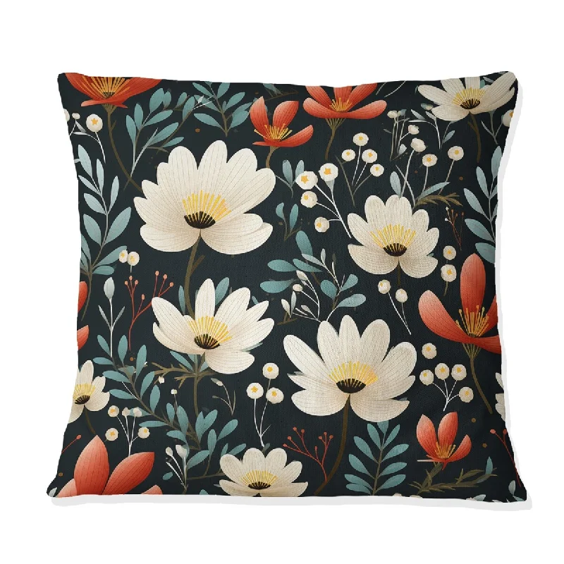 Designart "Meadow White And Red Floral Pattern" Floral Printed Throw Pillow