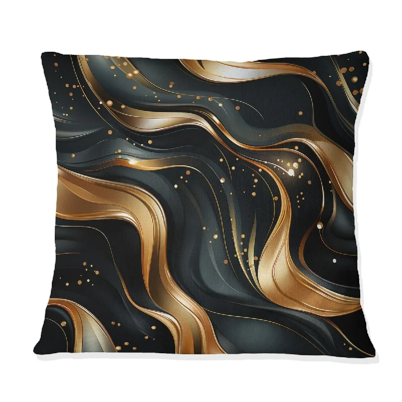 Designart "Midnight Charm Gold And Black" Marble Printed Throw Pillow