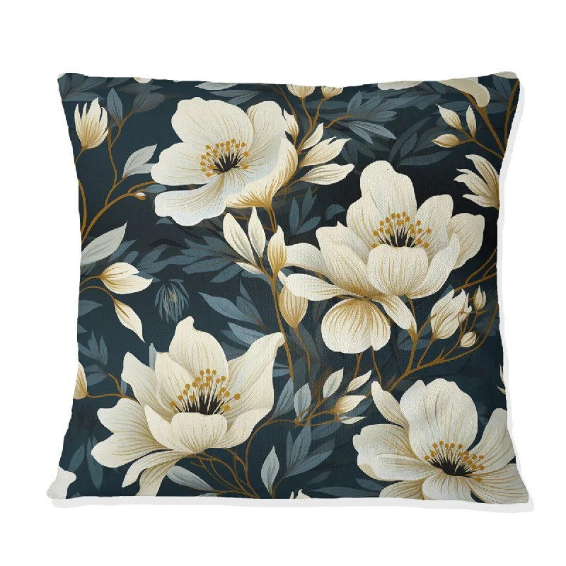 Designart "Minimalist Beauty Floral Pattern In Ivory III" Floral Printed Throw Pillow