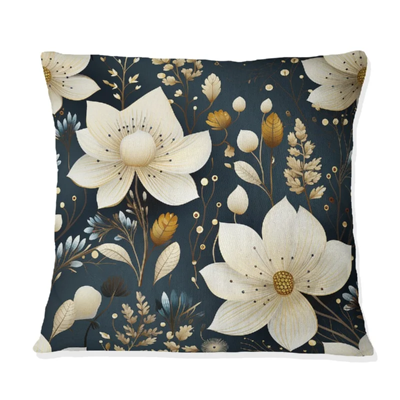 Designart "Mystic Ivory Reverie Blooms Perfection I" Floral Printed Throw Pillow