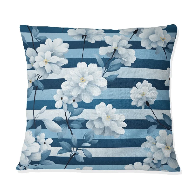 Designart "Nautical Allure Flowers Striped Pattern" Striped Printed Throw Pillow