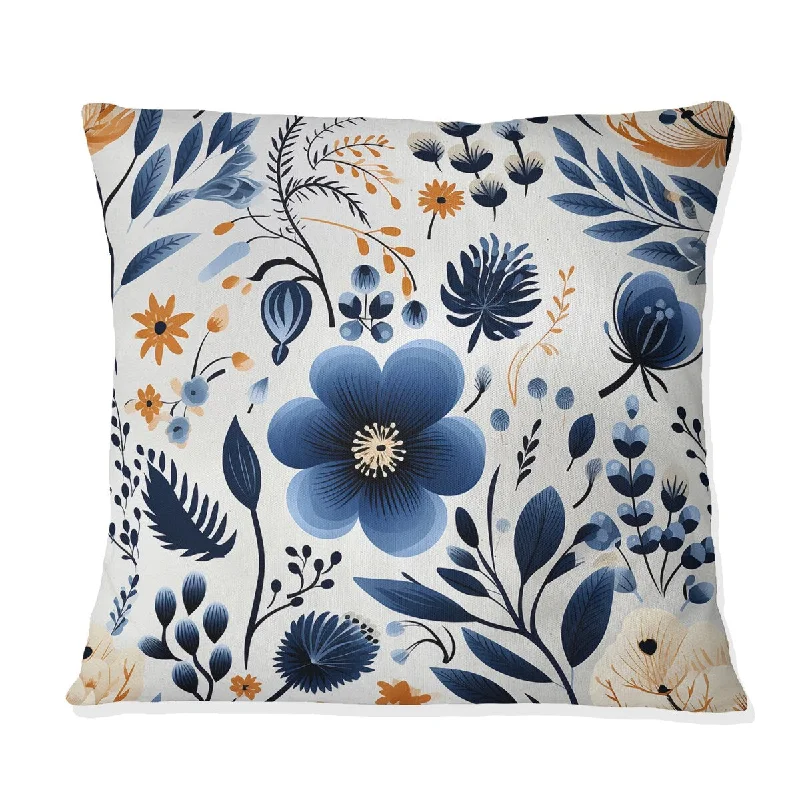 Designart "Nordic Blue Bloom Scandinavian Floral I" Floral Printed Throw Pillow