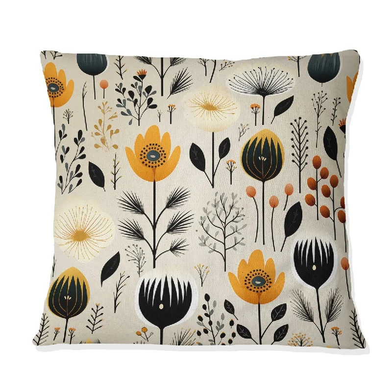 Designart "Nordic Yellow Simplicity Floral Grace I" Floral Printed Throw Pillow