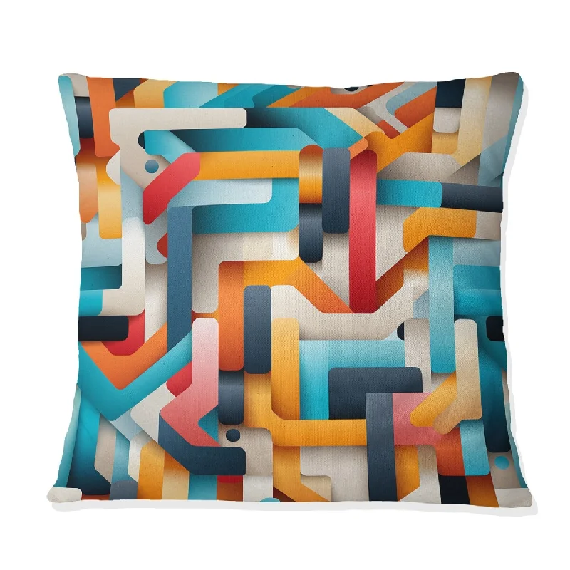 Designart "Orange And Blue Geometric Fusion " Geometric Printed Throw Pillow