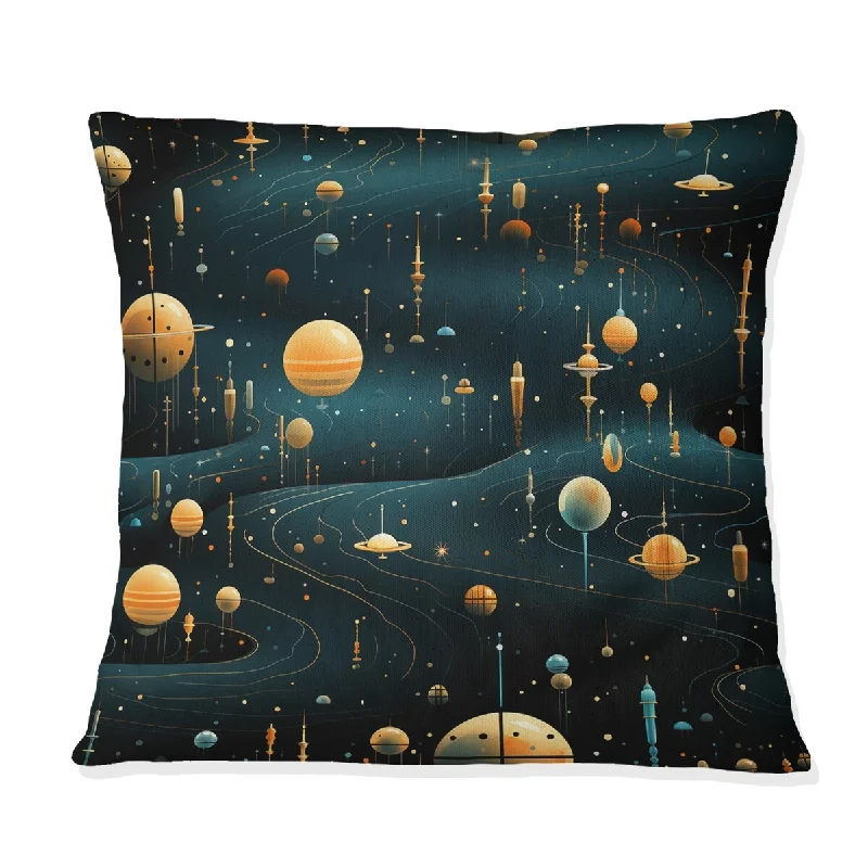 Designart "Orange And Blue Science Fiction Spots I" Abstract Printed Throw Pillow