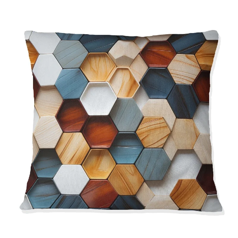 Designart "Orange And Grey Hexagons Angularity II" Geometric Printed Throw Pillow